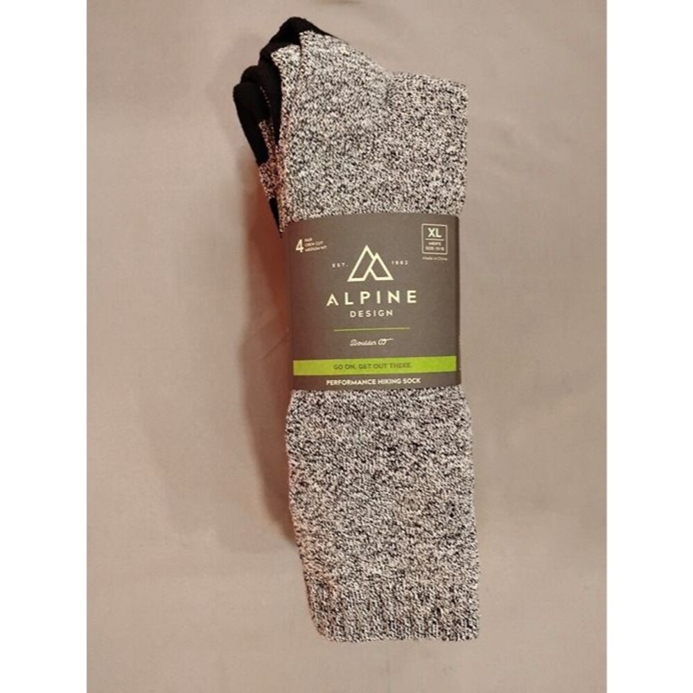 Men's Alpine Design Performance Hiking Socks 4 Pack Black XL